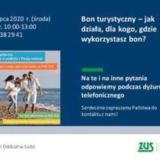 Dyżur telefoniczny ZUS pt. "Bon turystyczny w pytaniach i odpowiedziach"